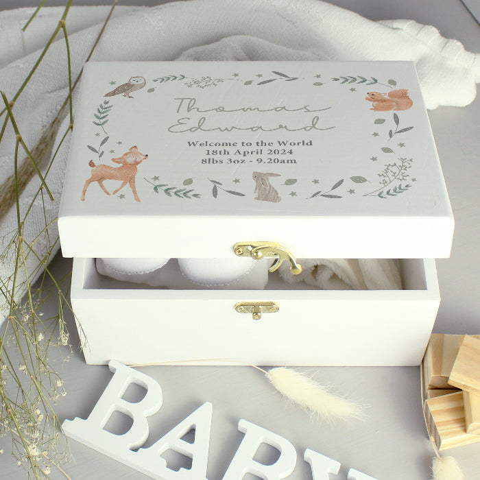 Personalised Woodland Animal New Baby Memory Keepsake Box