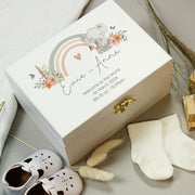Personalised Elephant New Baby White Wooden Keepsake Memory Box