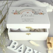 Personalised Elephant New Baby White Wooden Keepsake Memory Box