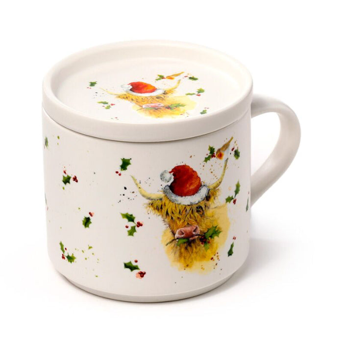 Highland Cow Porcelain Christmas Mug & Coaster Lid Set