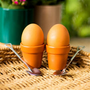 Plant Pot Egg Cup Set with Shovel Spoons - Pottery Anniversary Gift