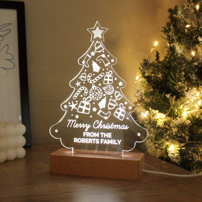 Personalised Christmas Tree Wooden Based LED Indoor Light