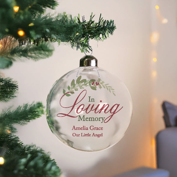Personalised In Loving Memory Memorial Glass Bauble