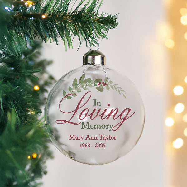 Personalised In Loving Memory Memorial Glass Bauble
