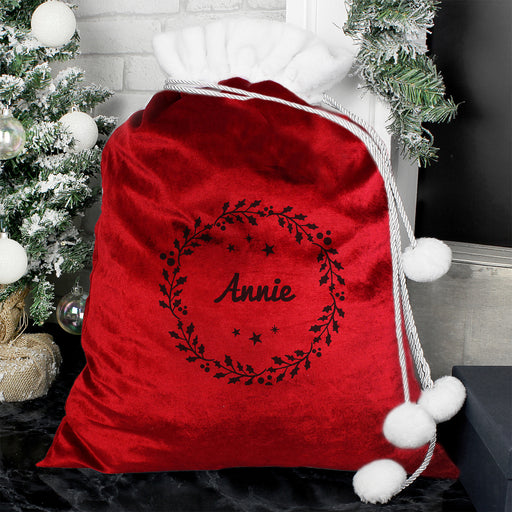 Personalised Holly Red Luxury Christmas Sack
