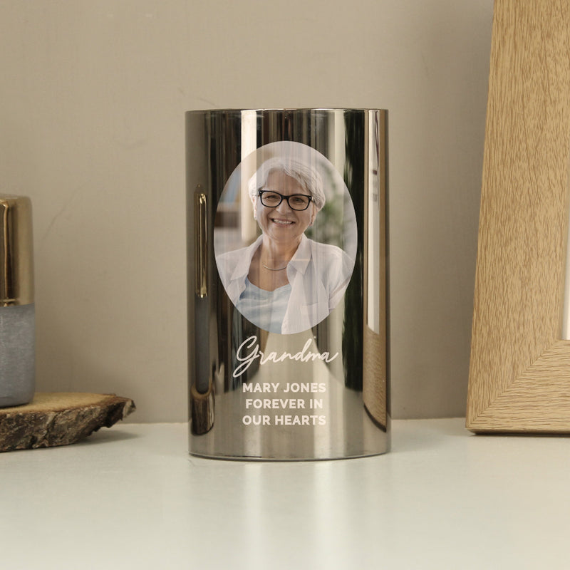 Personalised Photo Upload Memorial Smoked Glass LED Candle