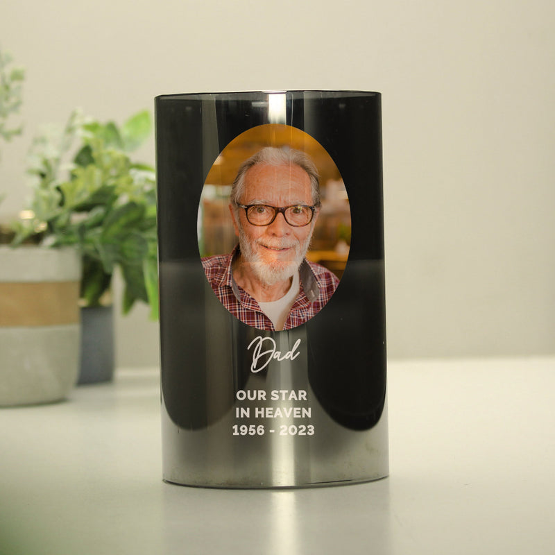 Personalised Photo Upload Memorial Smoked Glass LED Candle
