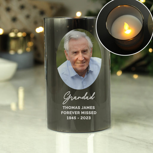 Personalised Photo Upload Memorial Smoked Glass LED Candle