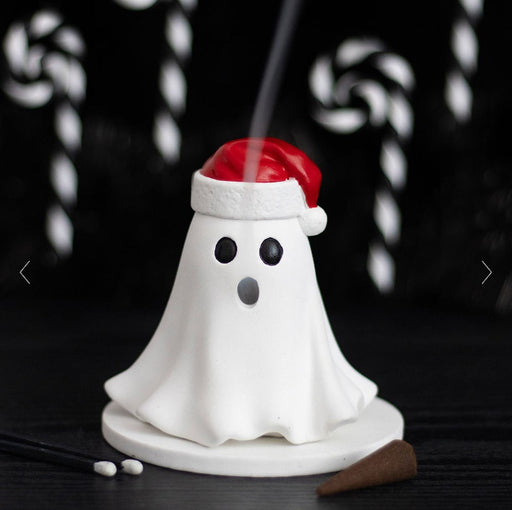 Gothic Christmas Ghost with Santa Hat Incense Cone Holder