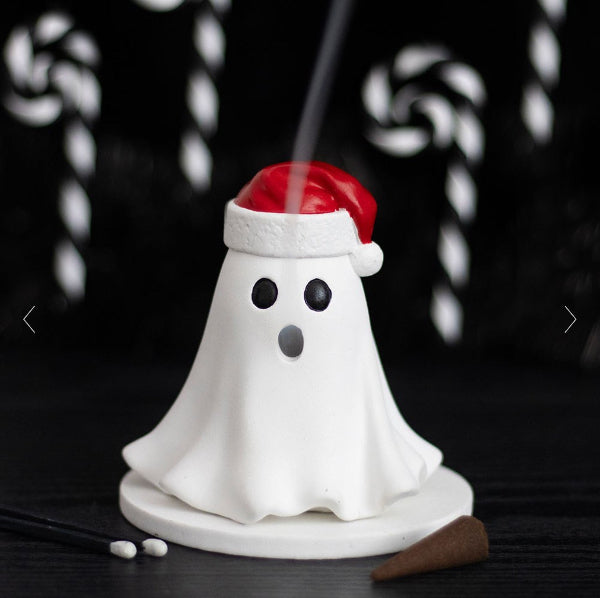 Gothic Christmas Ghost with Santa Hat Incense Cone Holder