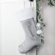 Personalised Silver Grey Velvet Christmas Stocking - Holly