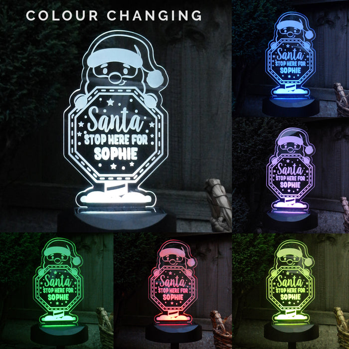 Personalised Santa Stop Here Sign Outdoor LED Solar Light