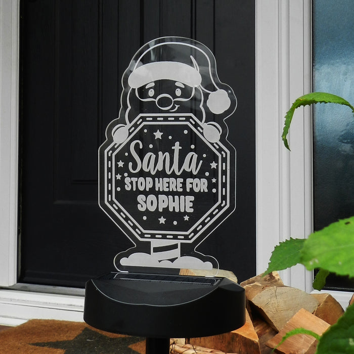 Personalised Santa Stop Here Sign Outdoor LED Solar Light