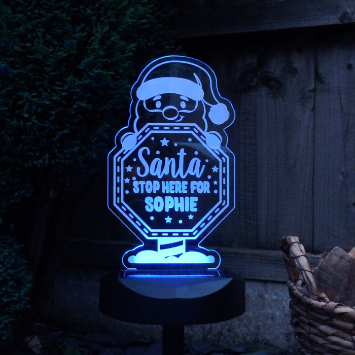 Personalised Santa Stop Here Sign Outdoor LED Solar Light