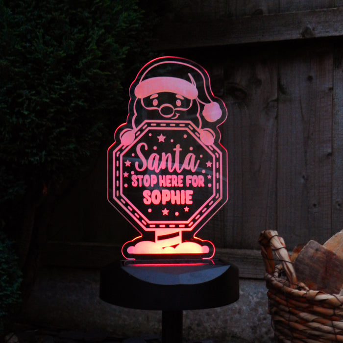 Personalised Santa Stop Here Sign Outdoor LED Solar Light