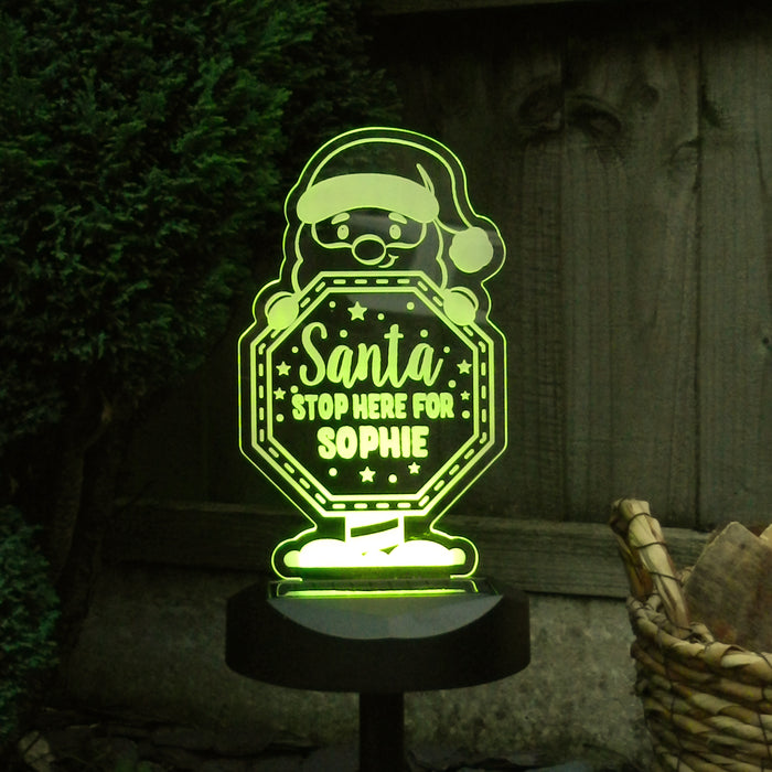 Personalised Santa Stop Here Sign Outdoor LED Solar Light