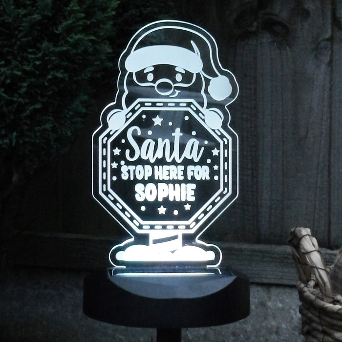 Personalised Santa Stop Here Sign Outdoor LED Solar Light