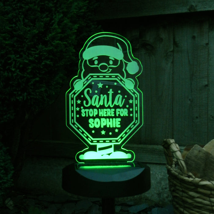 Personalised Santa Stop Here Sign Outdoor LED Solar Light