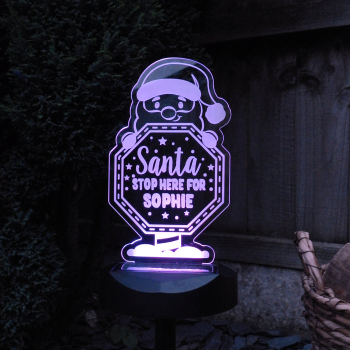 Personalised Santa Stop Here Sign Outdoor LED Solar Light