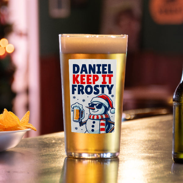 Personalised Keep It Frosty Funny Christmas Beer Glass