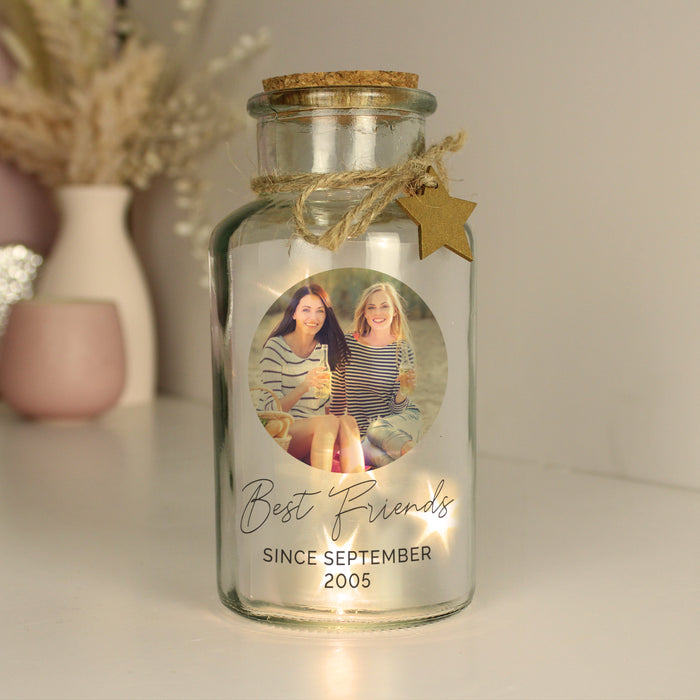 Personalised Best Friend Photo Upload LED Glass Jar