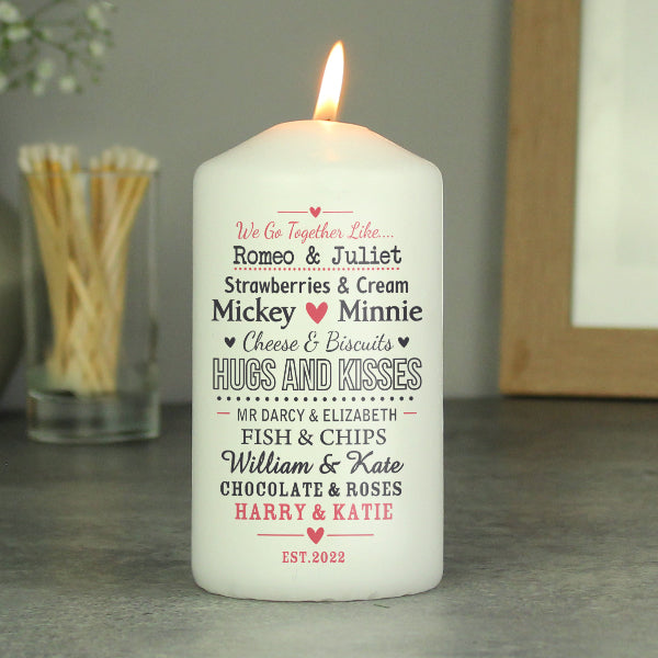 Personalised We Go Together Like Valentines Day Candle