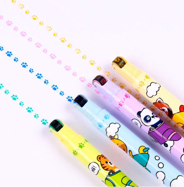 Adoramals Wild Highlighter 2-in-1 Stamp Wheel Pen - Panda, Tiger, Giraffe
