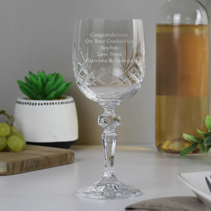 Engraved Graduation Cut Crystal Wine Glass - Any Message