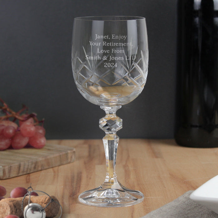 Engraved Cut Crystal Wine Glass