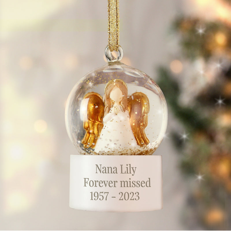 Personalised Angel Memorial Snow Globe Christmas Decoration