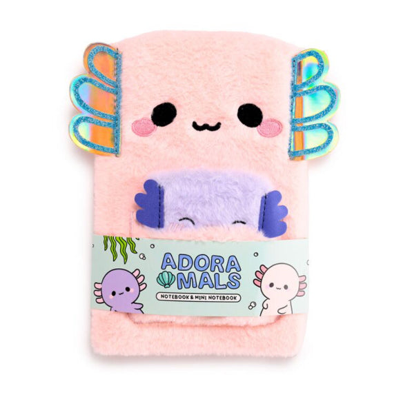 Adoramals Maddie the Axolotl Plush Notebook with Pouch & Mini Notebook