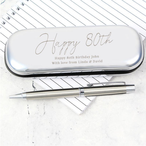 Personalised 80th Birthday Silver Pen and Box Gift Set