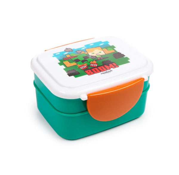 Minecraft Chibi Clip Lock Stacked Bento Lunch Box with Cutlery