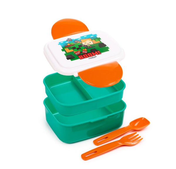 Minecraft Chibi Clip Lock Stacked Bento Lunch Box with Cutlery