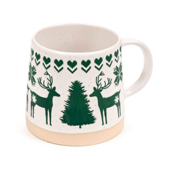 Green Reindeer Tapered Stoneware Christmas Mug