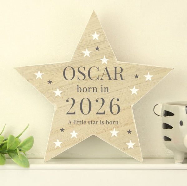 Personalised Born In 2026 Wooden Star Ornament