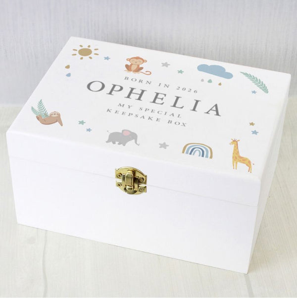Personalised Born In 2026 Safari Animals Keepsake Box