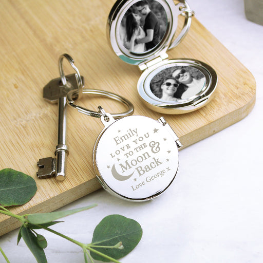 Personalised Love You To The Moon & Back Photo Locket Keyring
