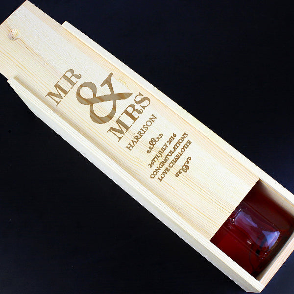Engraved Wooden Wine Box with Wedding Design