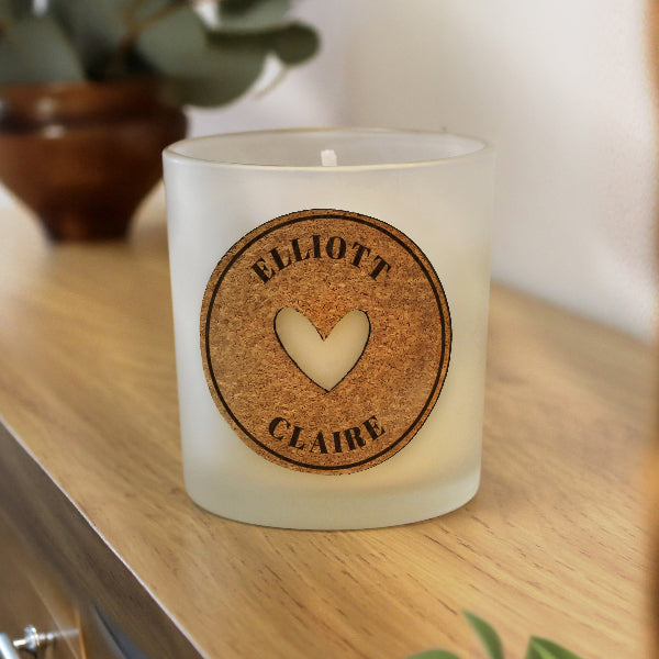 Personalised Heart Cork Label Valentines Day Candle
