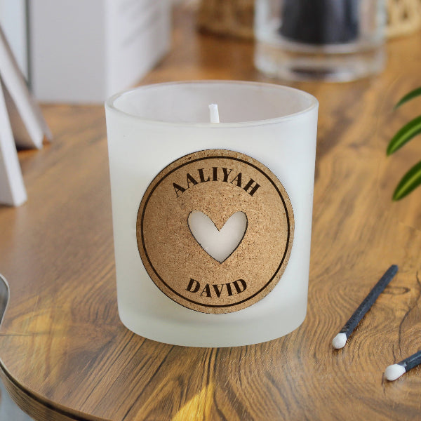 Personalised Heart Cork Label Valentines Day Candle