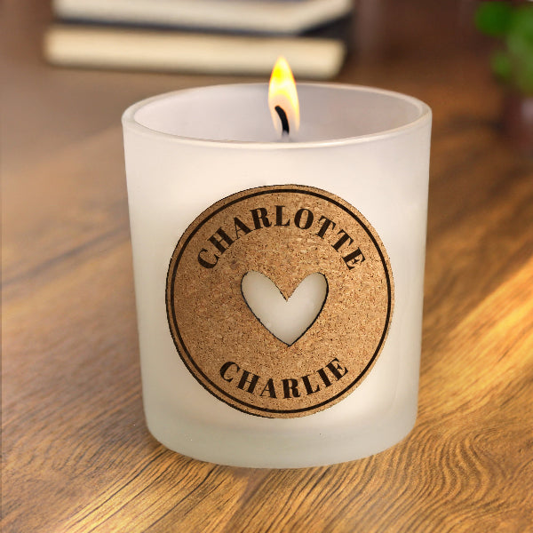Personalised Heart Cork Label Valentines Day Candle