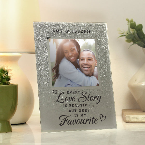 Personalised Every Love Story Is Beautiful Glitter Glass Photo Frame