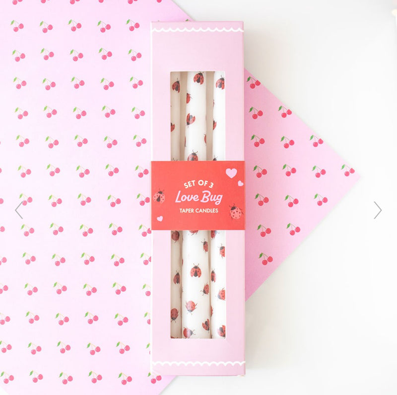 Set of 3 Love Bug Ladybird Taper Candles - Valentines Day
