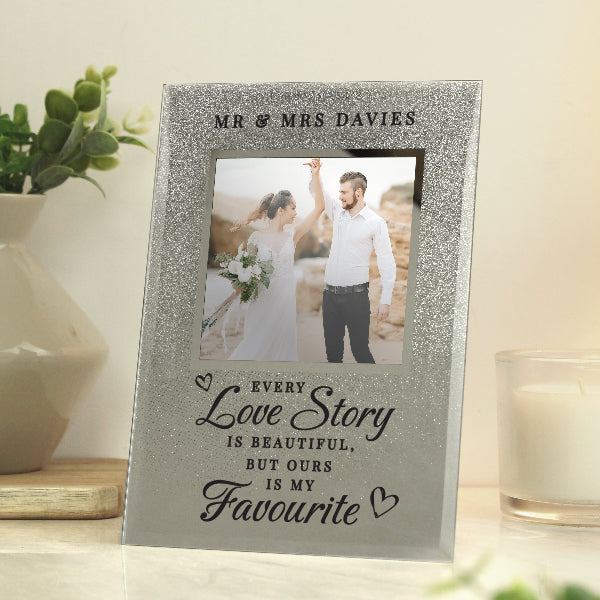 Personalised Every Love Story Is Beautiful Glitter Glass Photo Frame