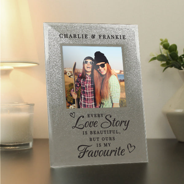 Personalised Every Love Story Is Beautiful Glitter Glass Photo Frame