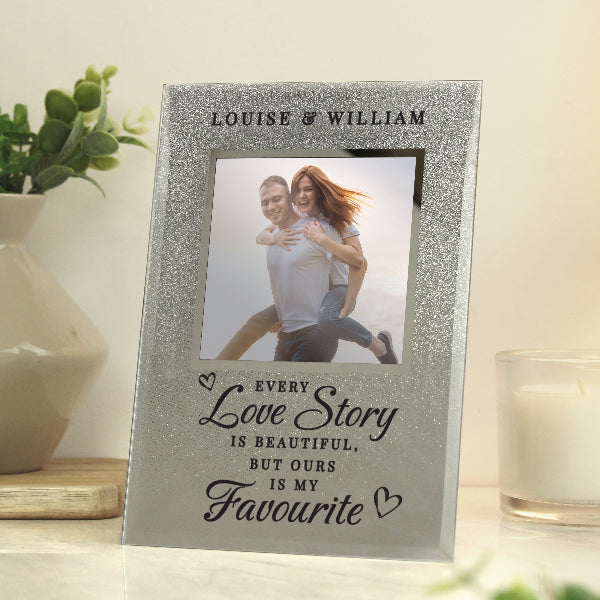 Personalised Every Love Story Is Beautiful Glitter Glass Photo Frame
