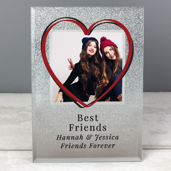 Personalised Heart Friend Glitter Glass Photo Frame