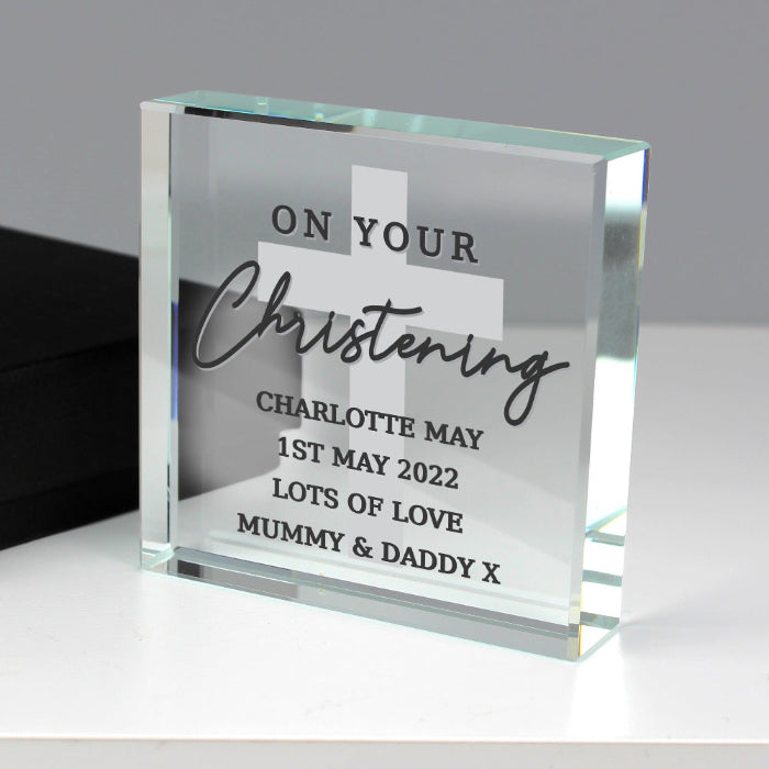 Personalised On Your Christening Crystal Glass Gift Plaque