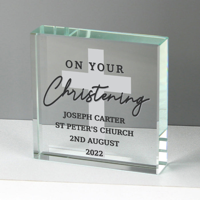 Personalised On Your Christening Crystal Glass Gift Plaque